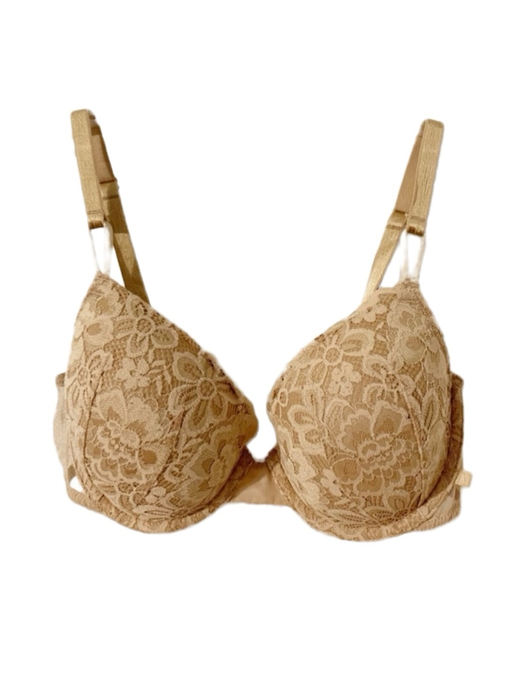 Victoria’s Secret Lined Demi Nude / Tan Lace Bra Mesh Back Panels Size 36 C